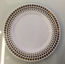 9" WHITE PLASTIC PLATE W/GOLD DOTTED RIM 5CT