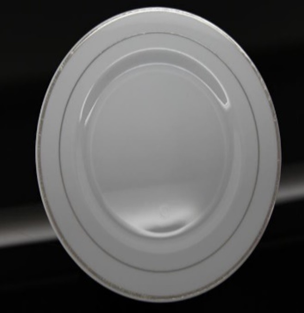 6" WHITE PLASTIC PLATE W/SILVER TRIM 8CT