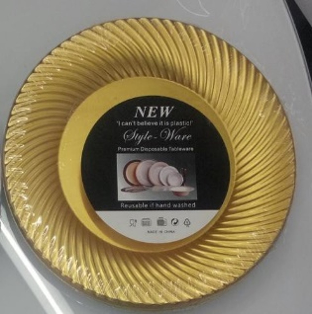 10" GOLD PLASTIC PLATE W/SWIRL DESIGN 5CT
