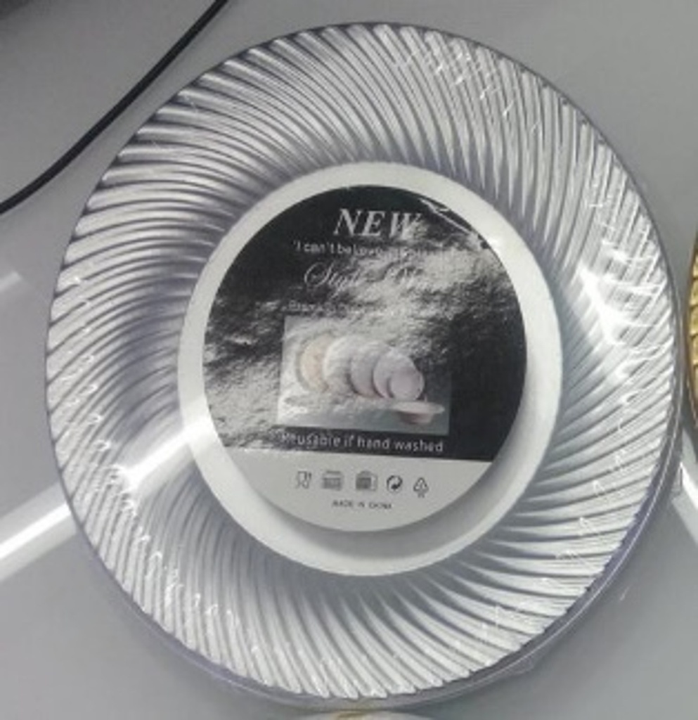10" SILVER PLASTIC PLATE W/SWIRL DESIGN 5CT