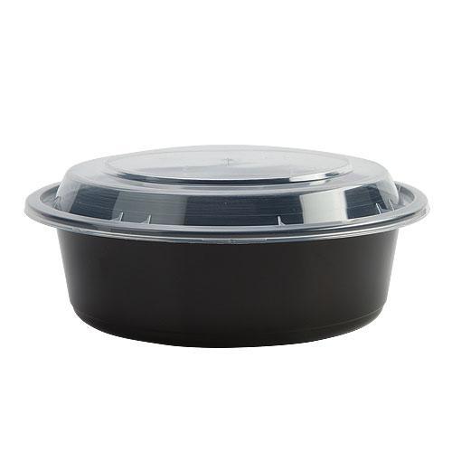 Round deep microwavable black container w/lid 9" (12ct)