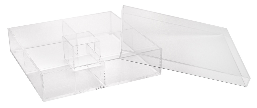 Acrylic square 5 comp clear w/lid (Each)