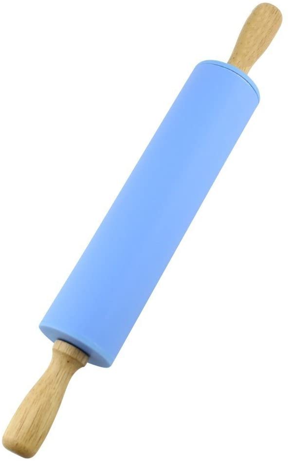 NASNAIOLL Silicone non stick Blue Wood Handle Rolling Pin