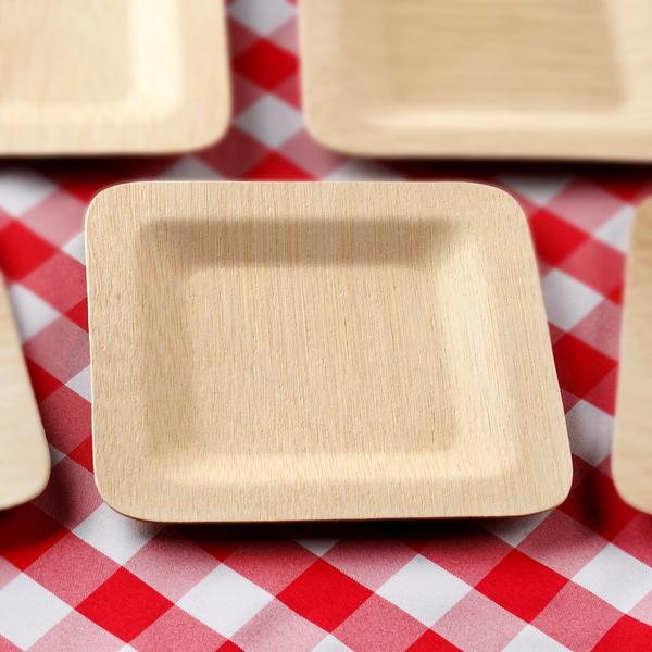 7" Natural Tone Bamboo Plate-Sleek Square