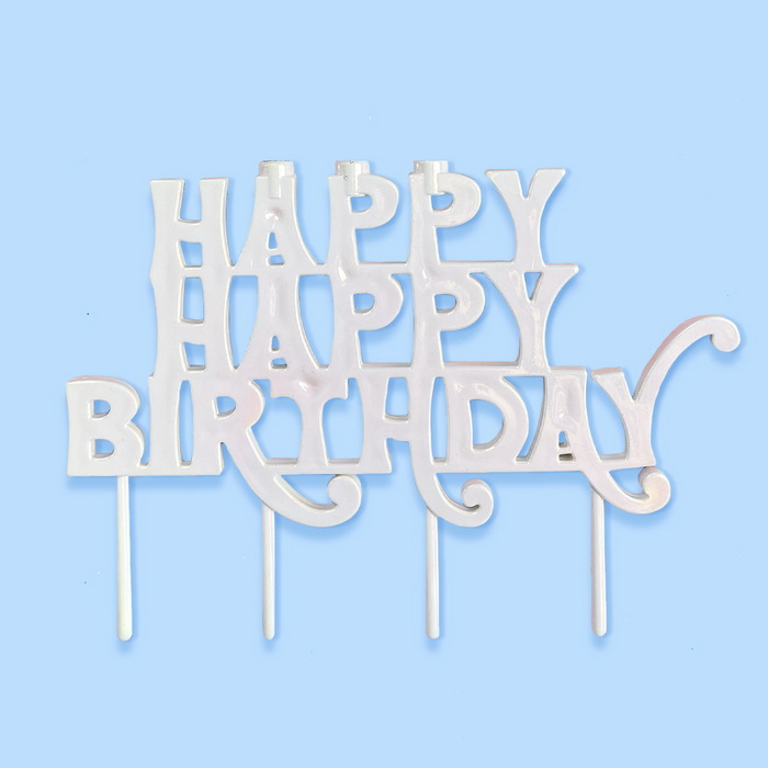 Iridescent Happy Birthday Cake Topper W/Candle Holder 1ct