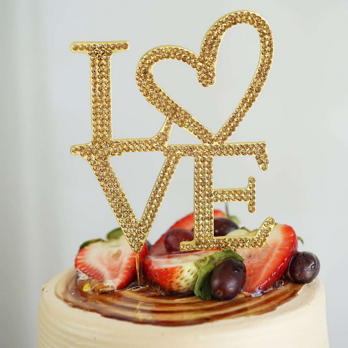 9" Gold Rhinestone Love Cake Topper