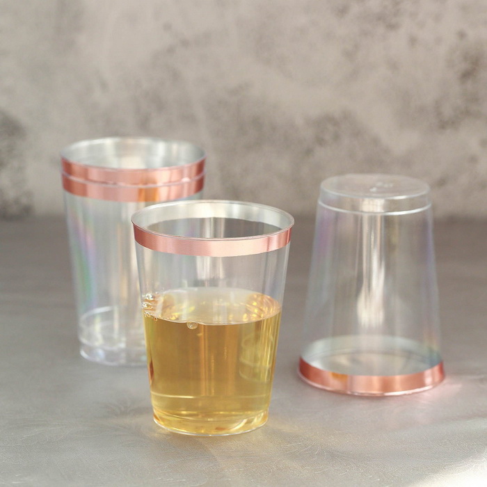 12 Pack | 9 oz Rose Gold Disposable Plastic Tumblers | Rimmed Design