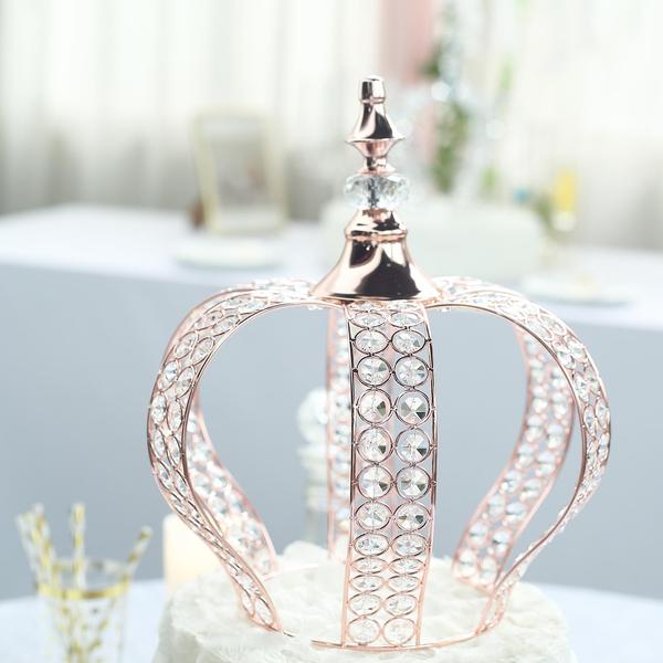 14" Rose Gold Crystal Metallic Royal Crown Cake Topper | Fillable Cake Crown Centerpiece