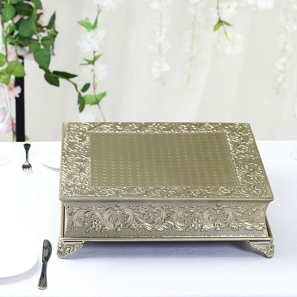 18? Gold Square Embossed Metal Cake Stand