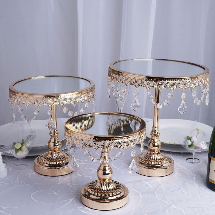 Gold Round Metal Cake Stand With Mirror Top 11"Med