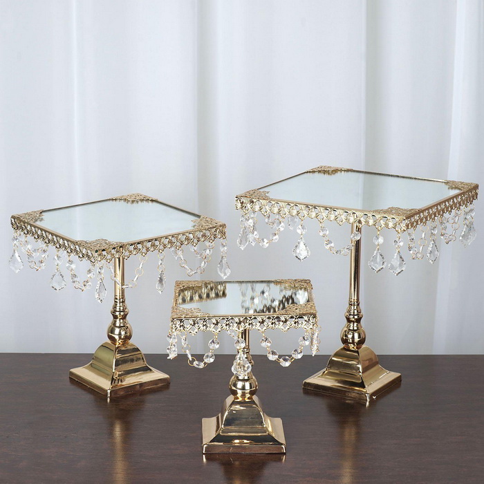 Gold Square Metal Cake Stand With Mirror Top 8" Sm