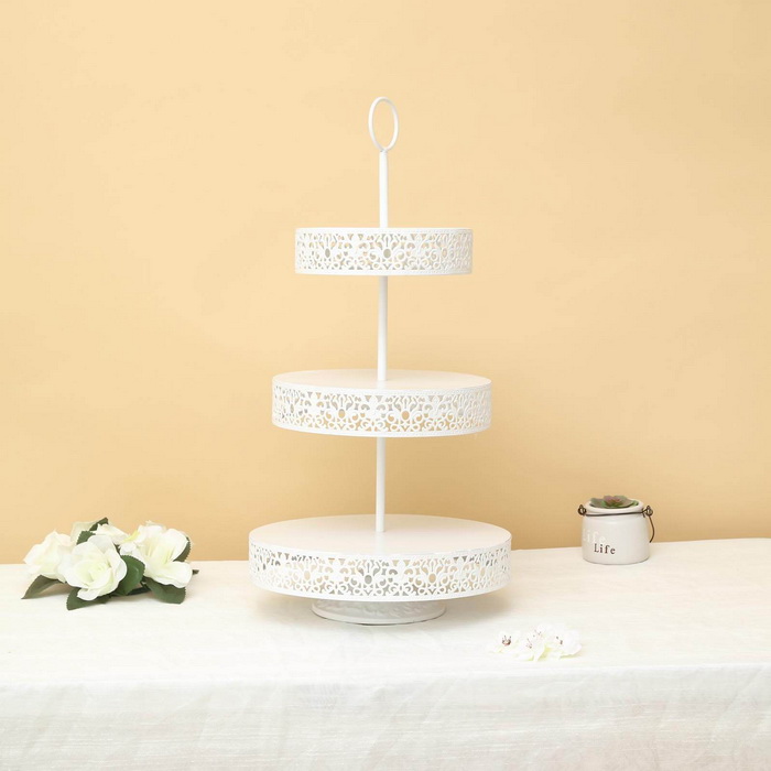 23" White Metal Reversible Tiered Cupcake Stand | 3 Tier Dessert Stand Cupcake Holder | Display Stand
