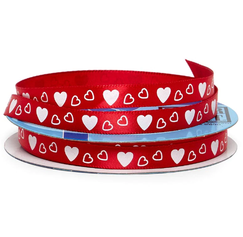 3/8" WARM HEARTS RED SATIN RIBBON 25YDS
