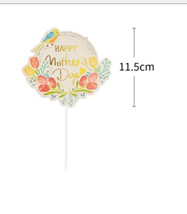 Happy Mother's Day Cake Topper W/ A Bird And Flowers  Design