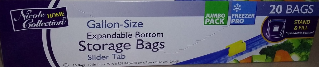 Gallon Slider Expandable Tab Storage Bag (20ct)
