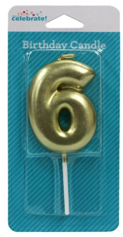 Celebrate Gold Number 6  Birthday Candle