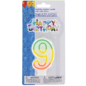 BIRTHDAY NUMBER 9 CANDLE W/CAKE DECOR