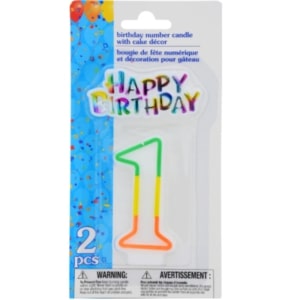 BIRTHDAY NUMBER 1 CANDLE W/CAKE DECOR
