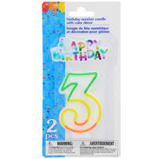BIRTHDAY NUMBER 3 CANDLE W/CAKE DECOR