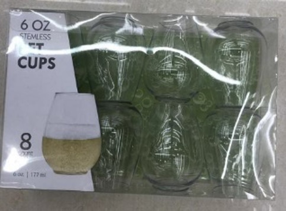 6oz Clear PET Cup Stemless Wine, Boxed (8ct)