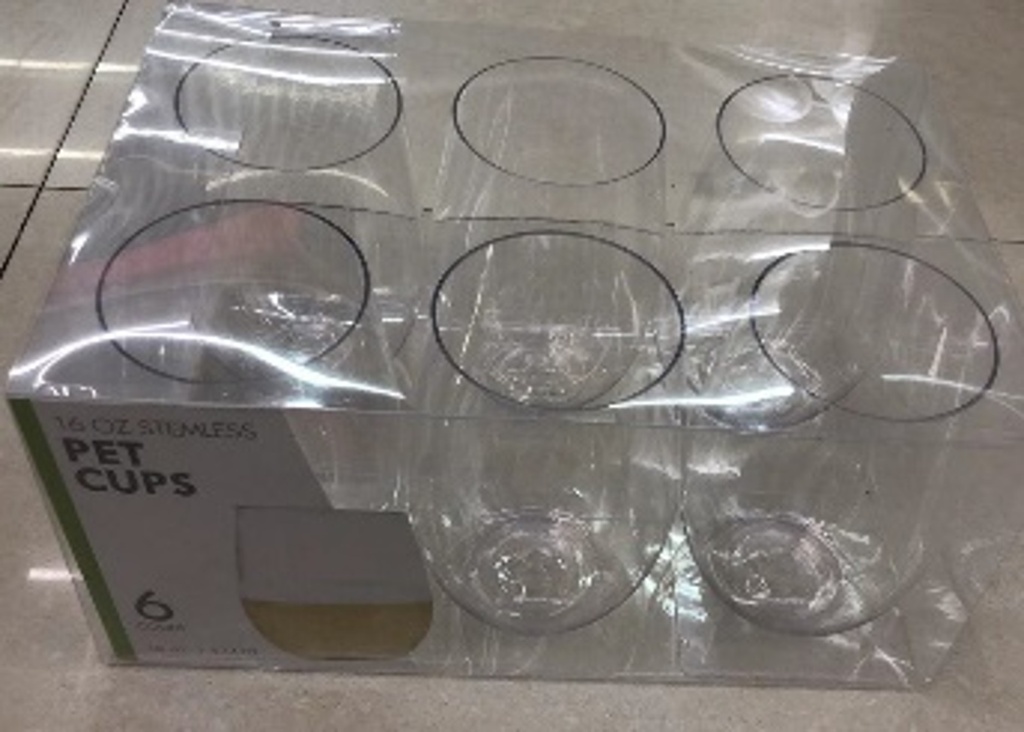 16oz Clear PET Cup Stemless Wine, Boxed (6ct)