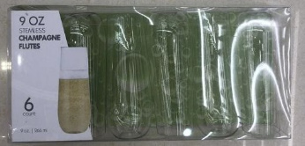9oz Clear PET Cup Stemless Champagne, Boxed (6ct)
