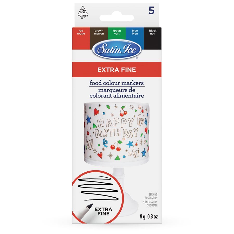 SATIN ICE FOOD COLOR MARKERS XTRA FINE TIP 5CT