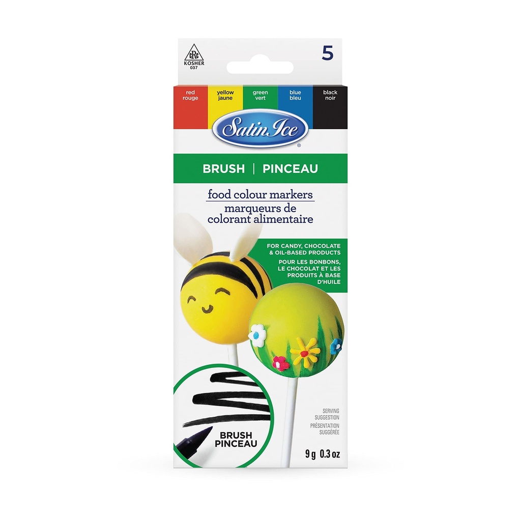 SATIN ICE FOOD COLOR MARKERS BRUSH TIP 5CT