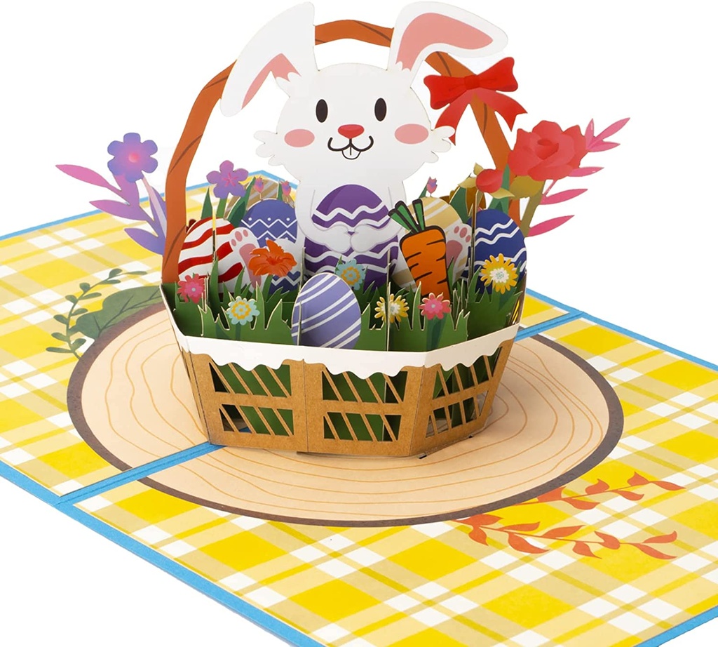 3D Pop Up Happy Easter Bunny in a Basket Greeting Card