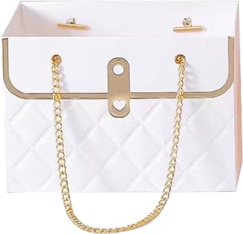 WHITE  FLOWER BOX GIFT BAG HANDBAG W/GOLD CHAIN