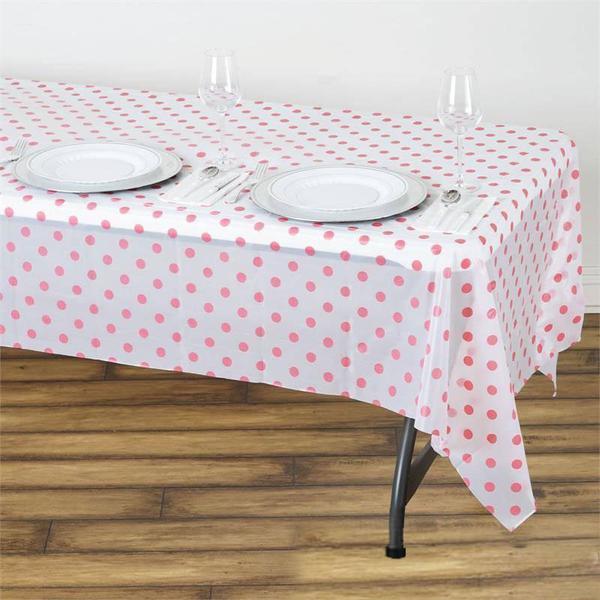54" x 108" White/Pink Vinyl Table Cover-