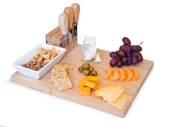 Bamboo Cheese Board With 3-Piece Knife Set & Ceramic Bowl 7719