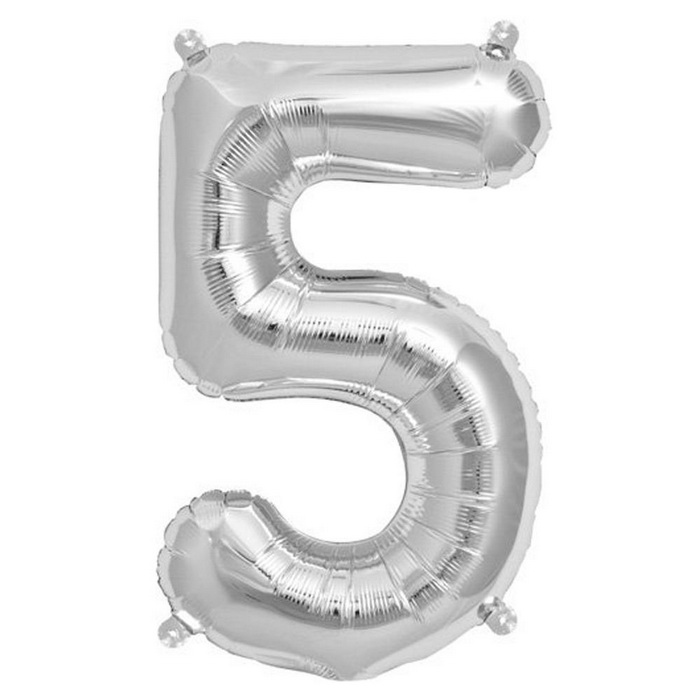 16" Silver Mylar Foil Number Balloons - 5