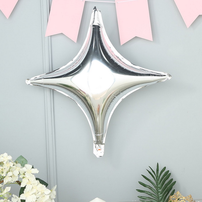 3 Pack | 23" Silver Star Shape Foil Mylar Balloons | 4 Point Quadrangle Party Balloons