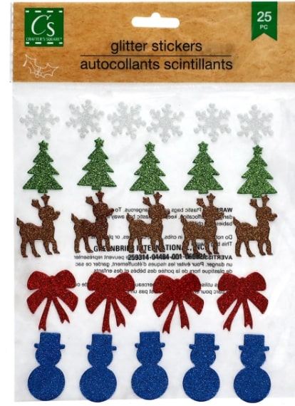CHRISTMAS GLITTER STICKERS 25PC