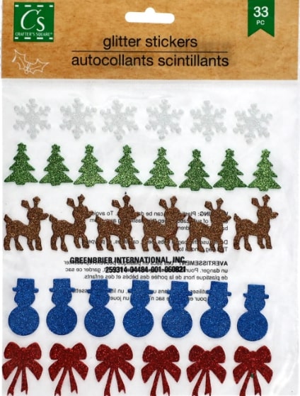 CHRISTMAS GLITTER STICKERS 33PC (SNOWFLAKE,TREE, RAINDEER,BOWS,SNOWMAN)