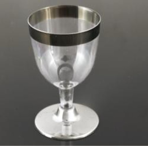 6.5X11.2X6.5CM CLEAR WINE CUP W/SILVER RIM,6CT