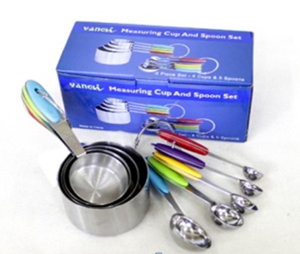 9PC SILICONE SHANK STEEL MEASURING SPOON & CUP SET