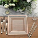 10" | 10 Pack | Rose Gold-Trimmed Clear Disposable Square Dinner Plates