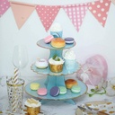 3 Tier | 13" Blue Cardboard Cupcake Stand | Gold Scalloped Edge Dessert Tower & Food Display Stand