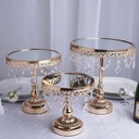 Set of 3 | Gold Round Metal Cake Stand With Mirror Top 9" Med