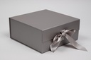SILVER COLLAPSIBLE GIFT BOX W/RBN 6 1/2"x4 1/2"x3"