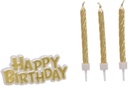 GOLD SPIRAL CANDLES W/HAPPY BIRTHDAY TOPPER 17PC