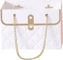 WHITE  FLOWER BOX GIFT BAG HANDBAG W/GOLD CHAIN