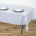 54" x 108" White/Royal Blue Vinyl Table Cover-Polka Dot Design