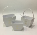 WHITE BASKET FLOWER/CAKE/GIFT BOXES W/HANDLE & WRITING 3PCS (W3091)