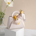 WHITE LEATHER GIFT BAG W/SCARF 12 X 5.5 X 13CM